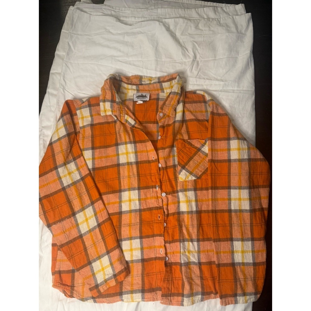 Metropolitan Mens XL‎ Orange Plaid Flannel Shirt Long Sleeve Cotton Button Down